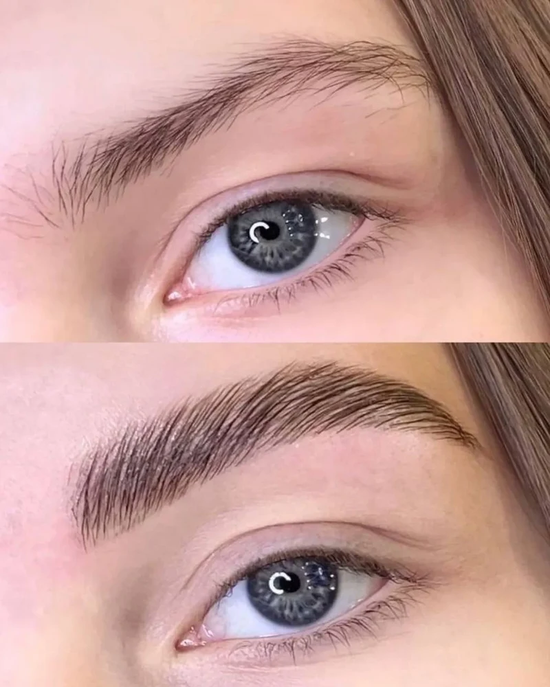 Brow Lamination Before and After - Grey Eyes